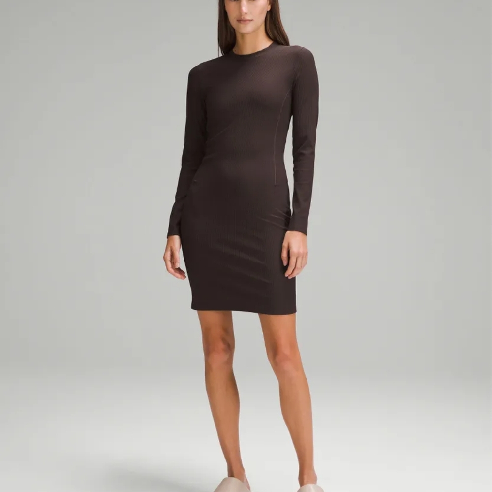 Ribbed Long-Sleeve Dress Espresso NWOT Lululemon